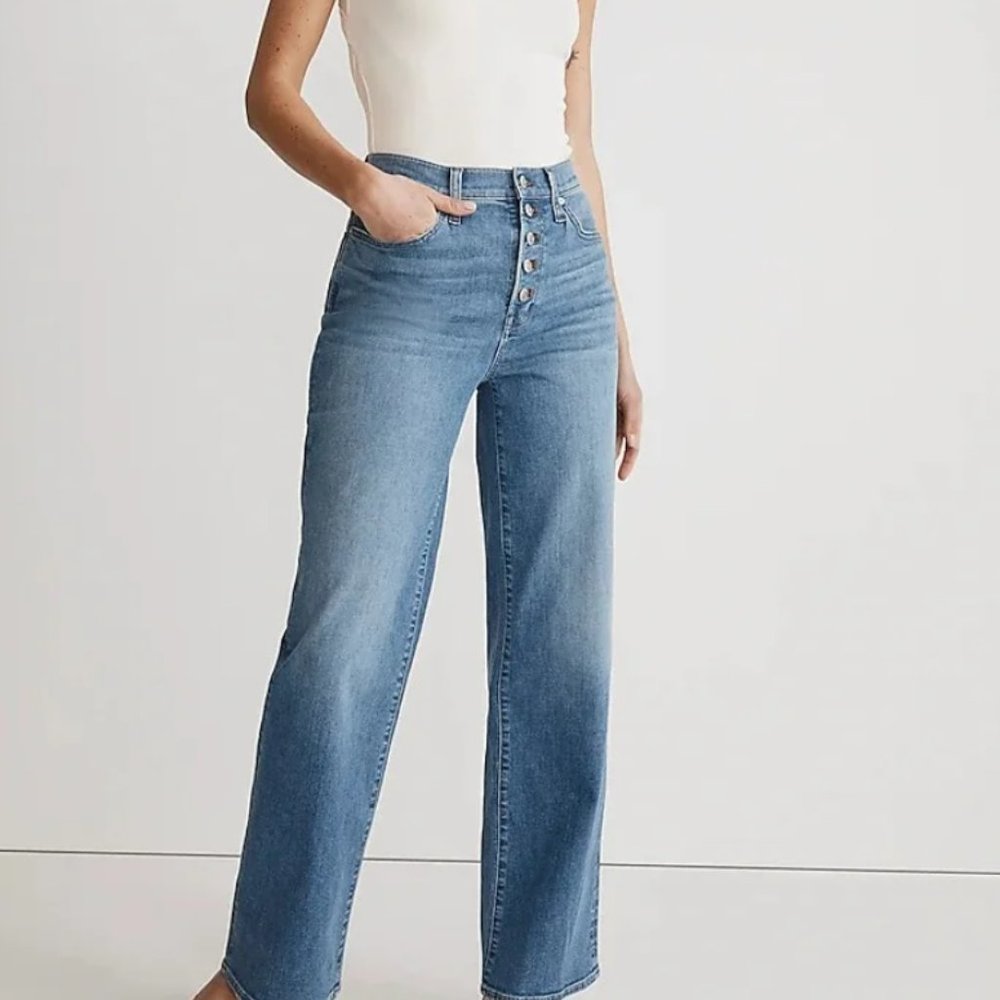 MADEWELL PERFECT VINTAGE WIDE LEG JEANS BUTTON FRONT  OHLAMAN NWOT $128 29 w